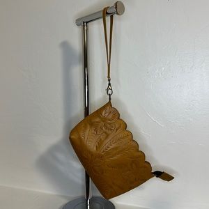 Leaders in Leather mustard floral wristlet